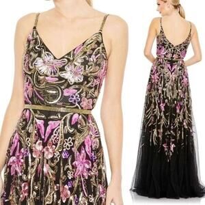 Mac Duggal Sz 6 Floral embellished Gown Dress black pink